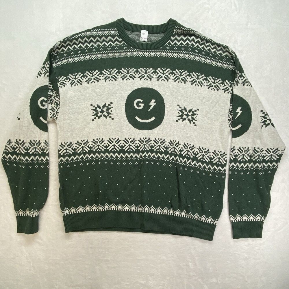 Abercrombie Gilly Hicks Sweater XL Holiday Time Smiley Face Christmas Cosby ugly